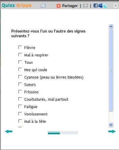 Le premier volet de questions portant sur les symptômes