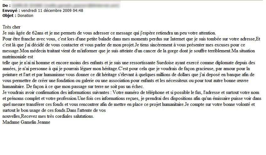 L'e-mail promettant quelques millions de dollars
