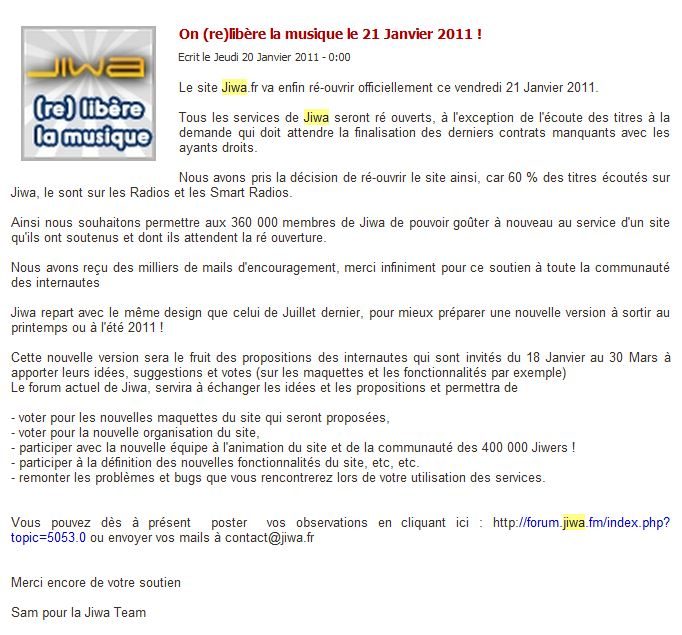Jiwa annonce sa réouverture le vendredi 21 janvier