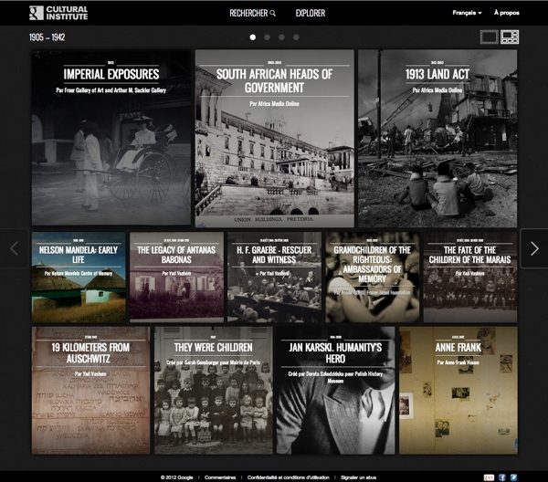 Page d'accueil du Google Cultural Institute