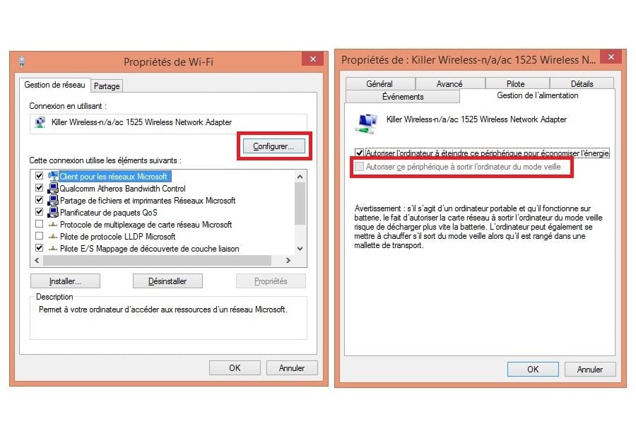 Modification des paramètres de la carte Wi-Fi