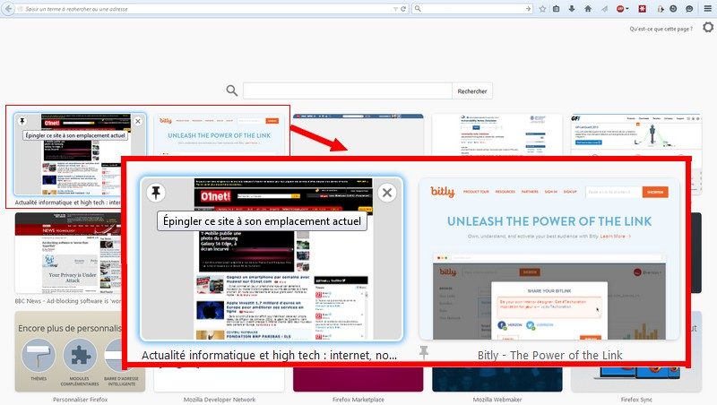 Epinglées, les tuiles de marque-pages peuvent désormais être sauvegardées et synchronisées.