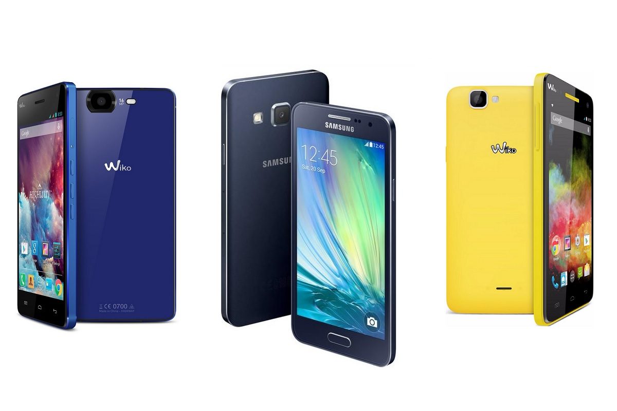 De gauche à droite : le Wiko Highway, Samsung Galaxy A3 et Wiko Rainbow