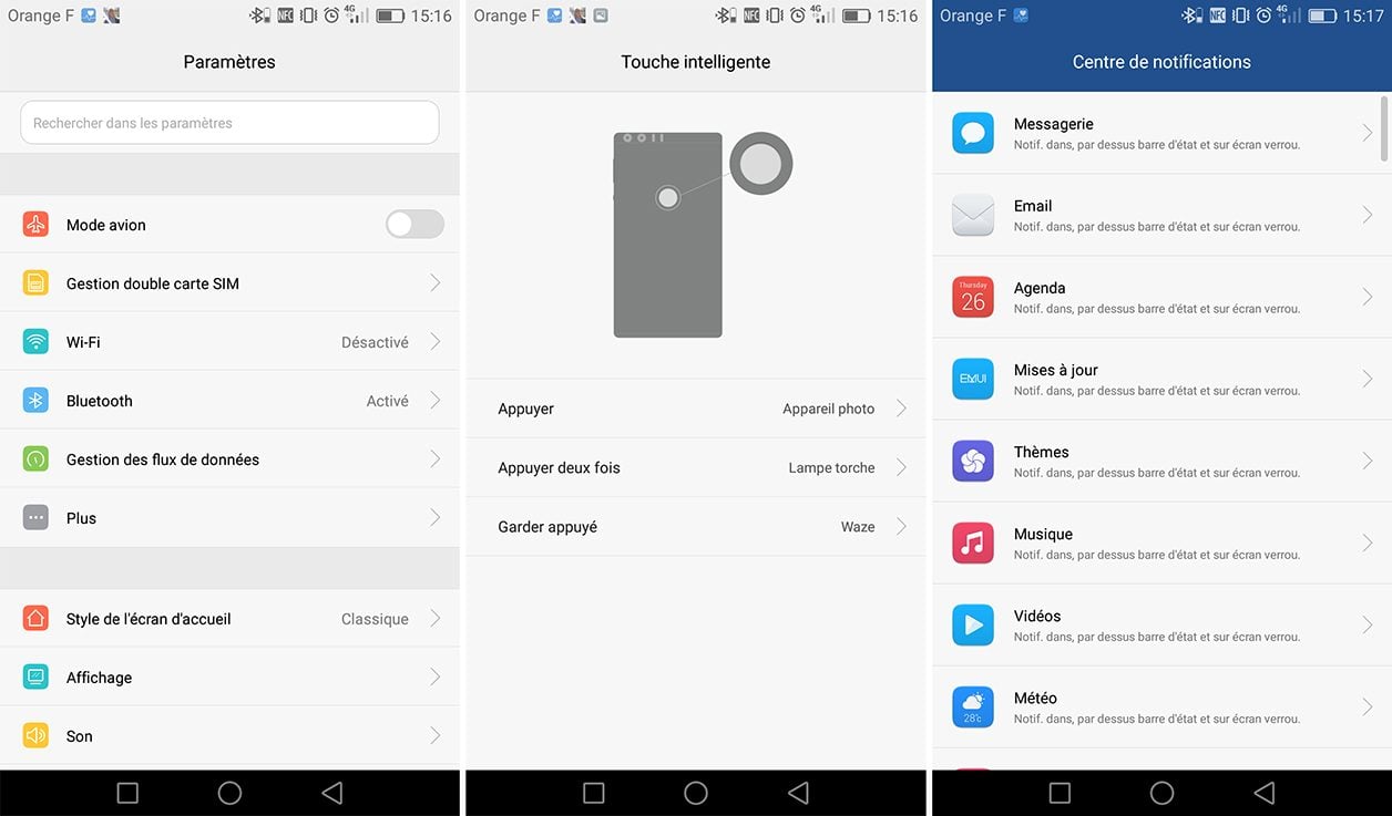 Interface EMUI du Honor 8