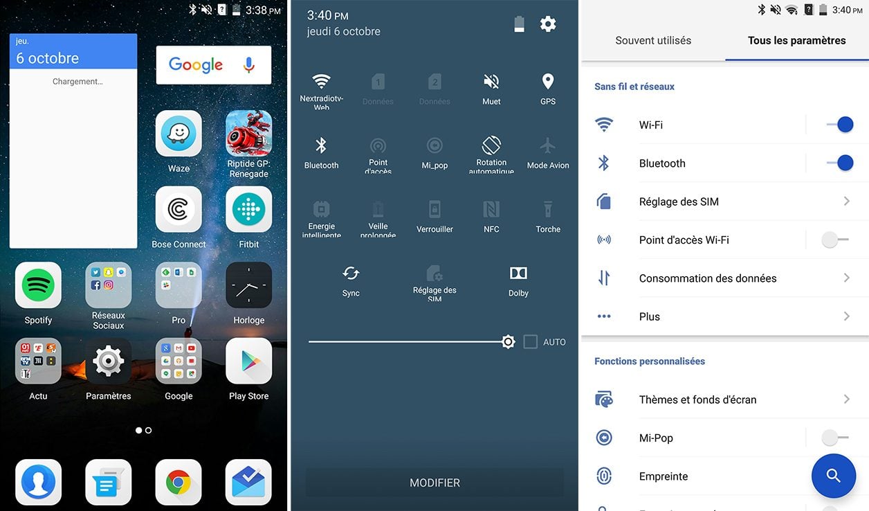 Interface du ZTE Axon 7