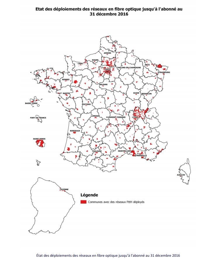 Le FttH en France fin 2016.