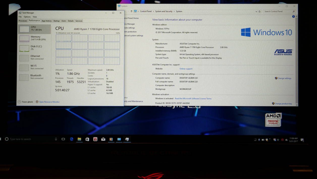 AMD Ryzen 7 1700 PC portable