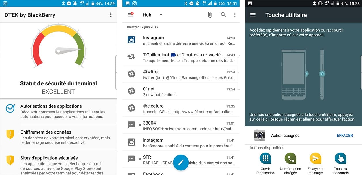 Interface du BlackBerry KEYone