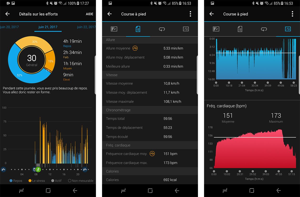 L'interface de l'application Garmin