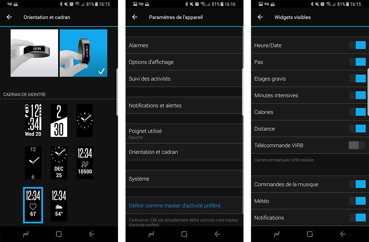 L'interface de l'application Garmin