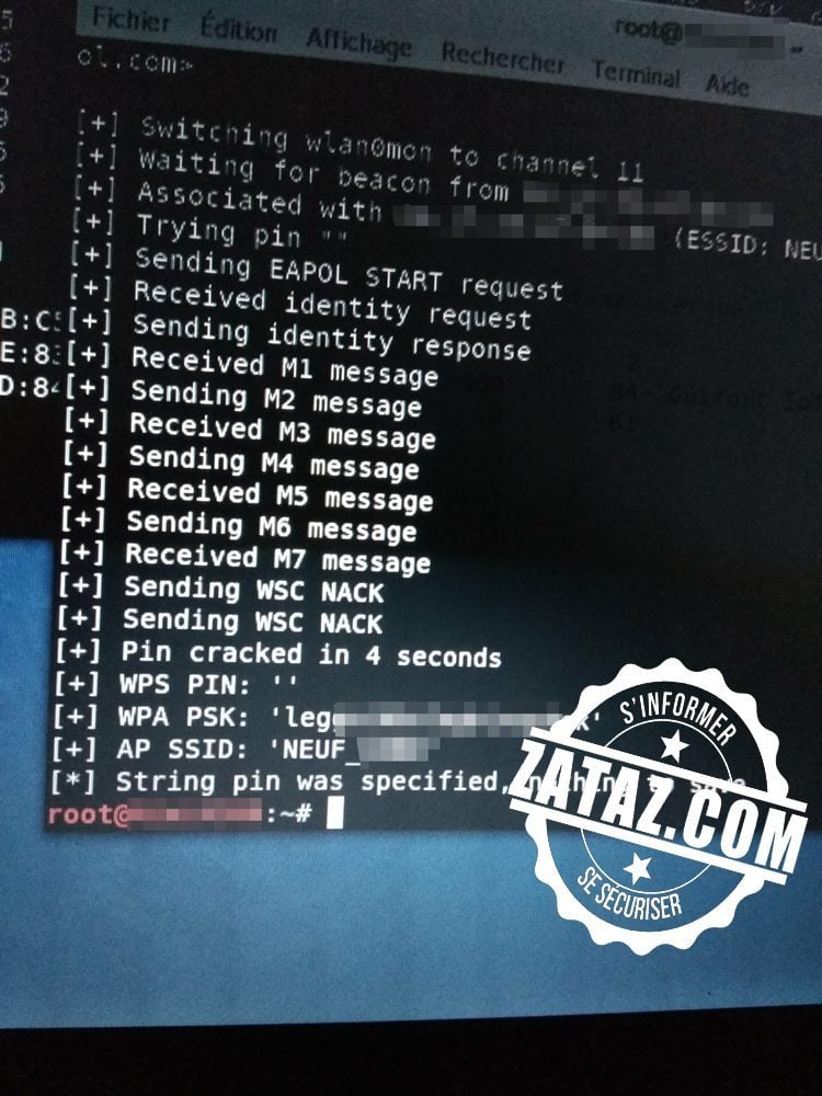 Capture d'écran d'un ordinateur portable récupérant à la volée les Clefs WPA.