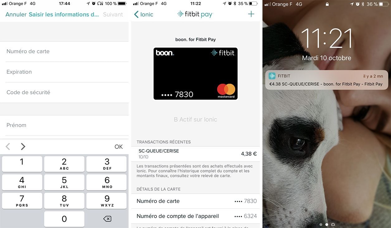 Interface de l'application Fitbit