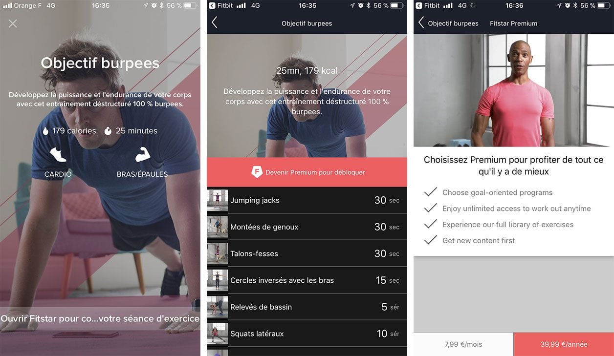 L'interface de l'application Fitbit