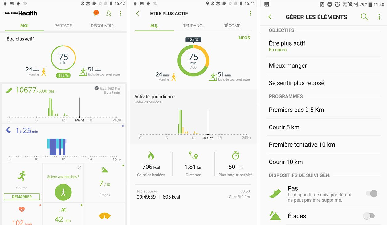 Interface de Samsung Health