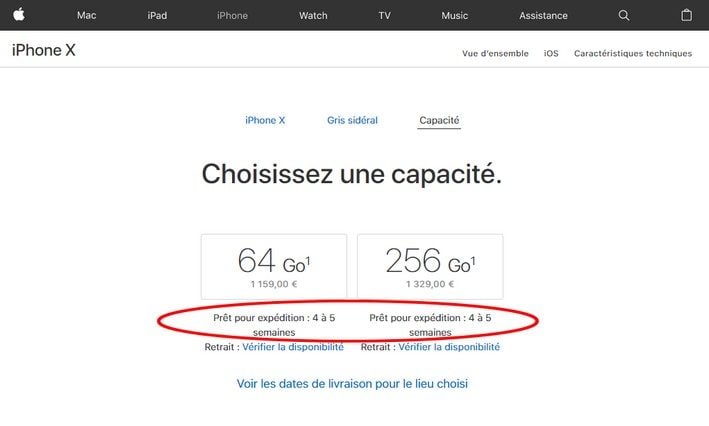 iPhone X délai