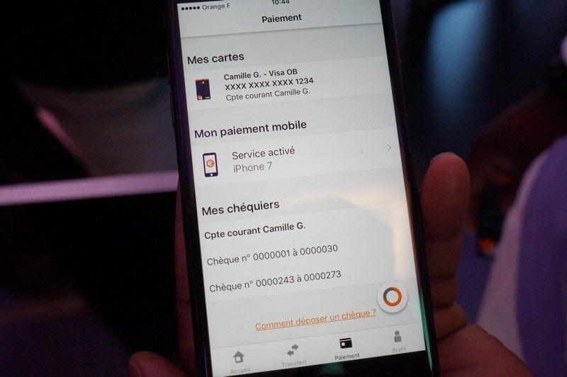 La page paiement de l'application Orange Bank.