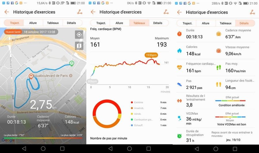 L'application Huawei Santé permet d'accéder à de nombreuses statistiques sur ses performances sportives. 