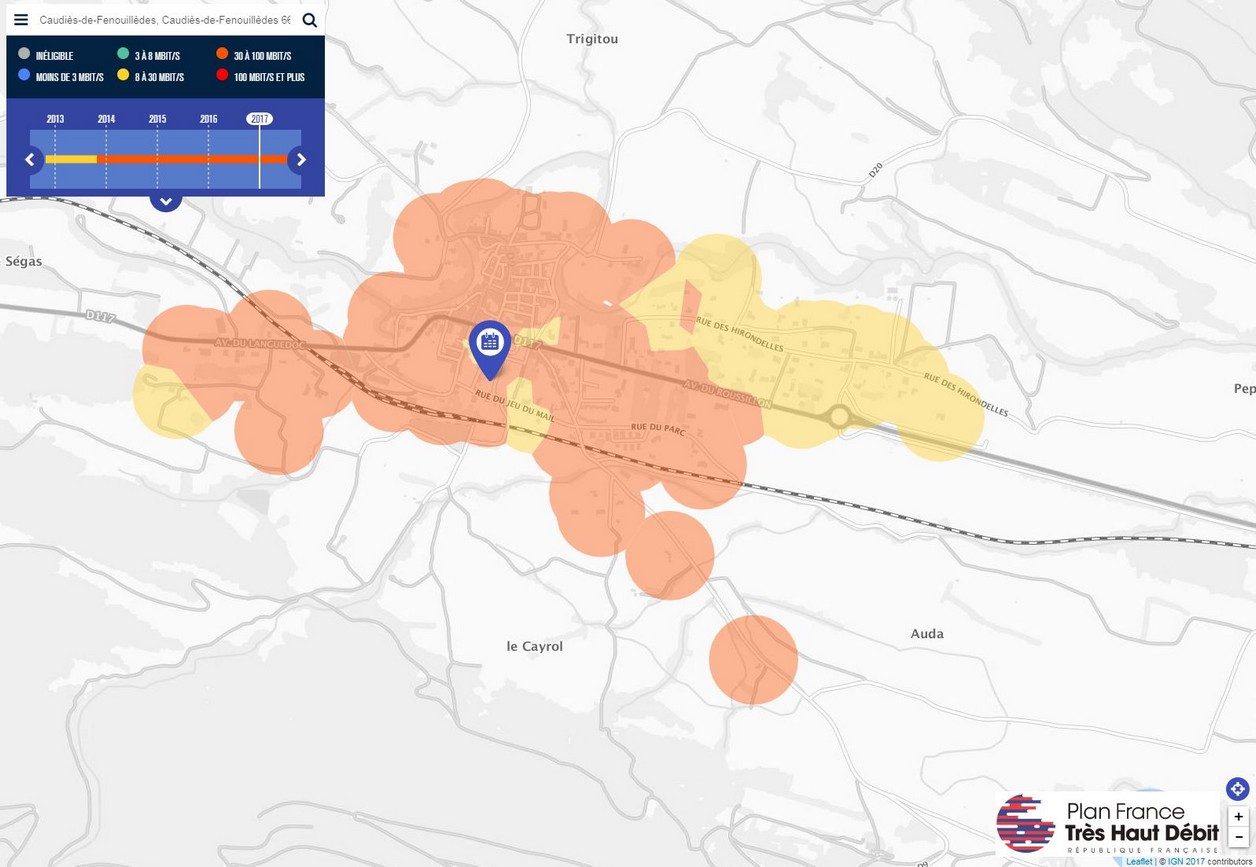 L'accès à Internet fixe dans la commune de Caudiès-de-Fenouillèdes selon l'observatoire du Plan France Très Haut Débit.