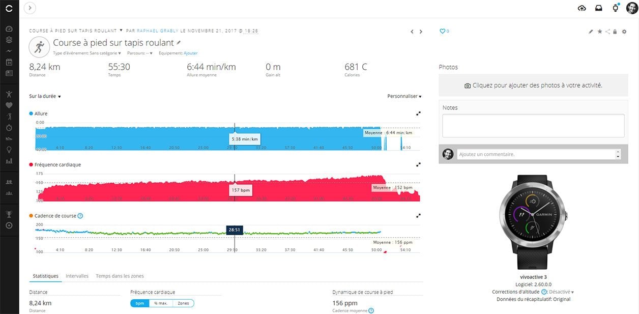 Interface Web du site Garmin Connect