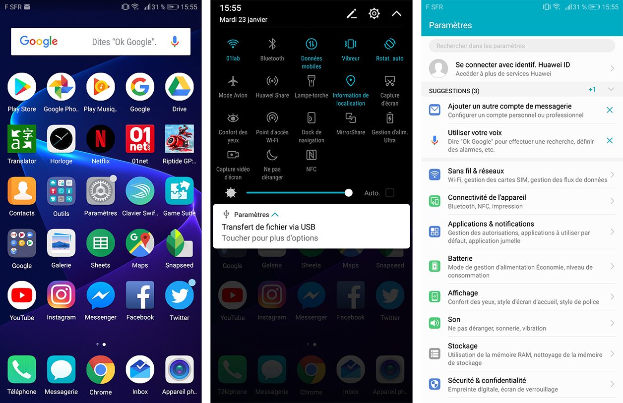 Interface du Honor View 10