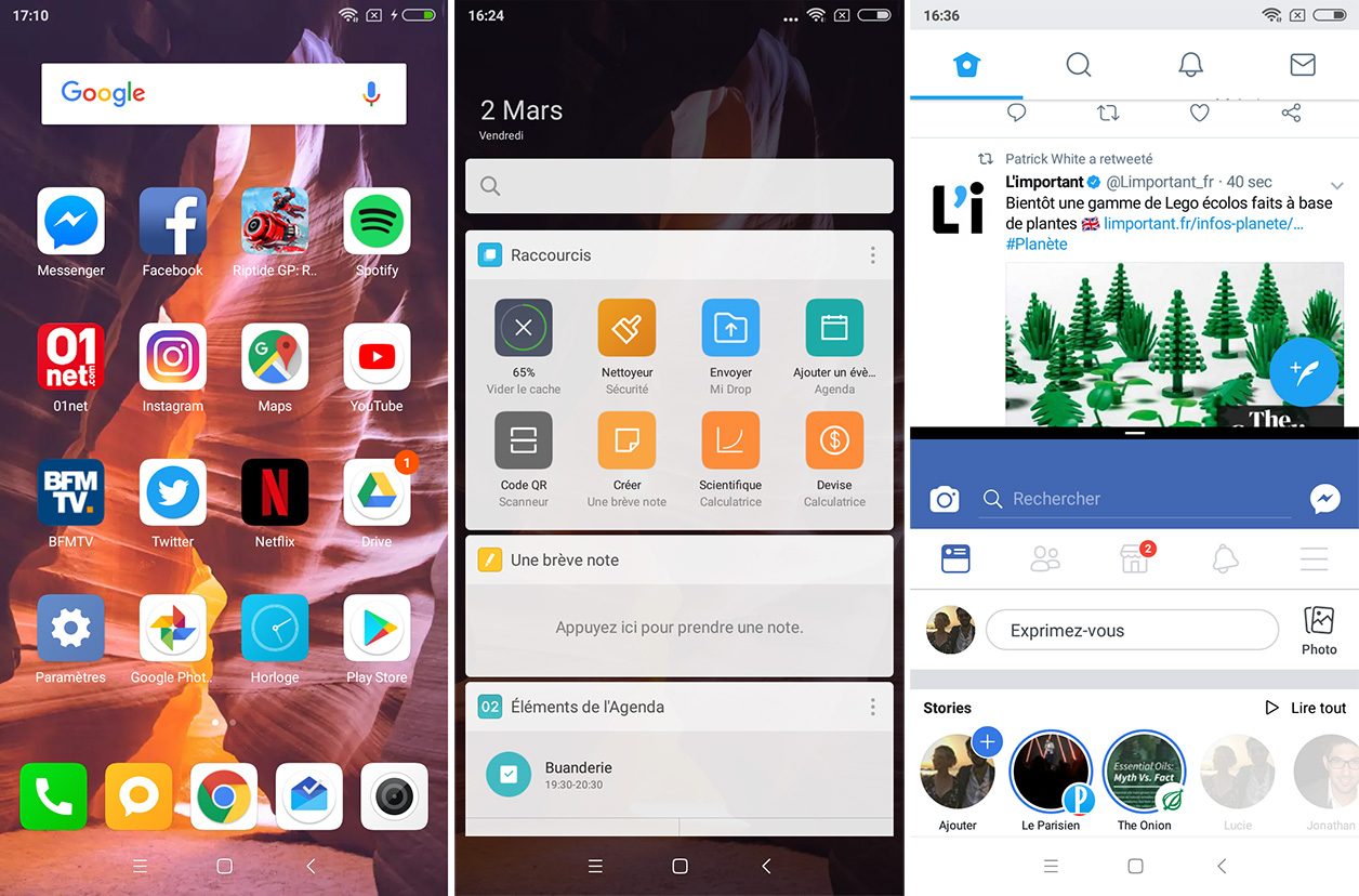 Interface logicielle du Xiaomi Redmi 5