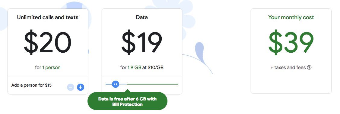 Un exemple de tarif pour Google-Fi.