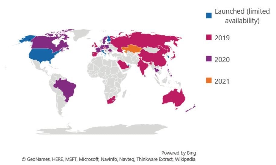 Le calendrier commercial des pays qui vont lancer un service 5G. 
