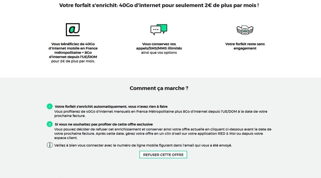 La page permettant de refuser la modification de l'offre.