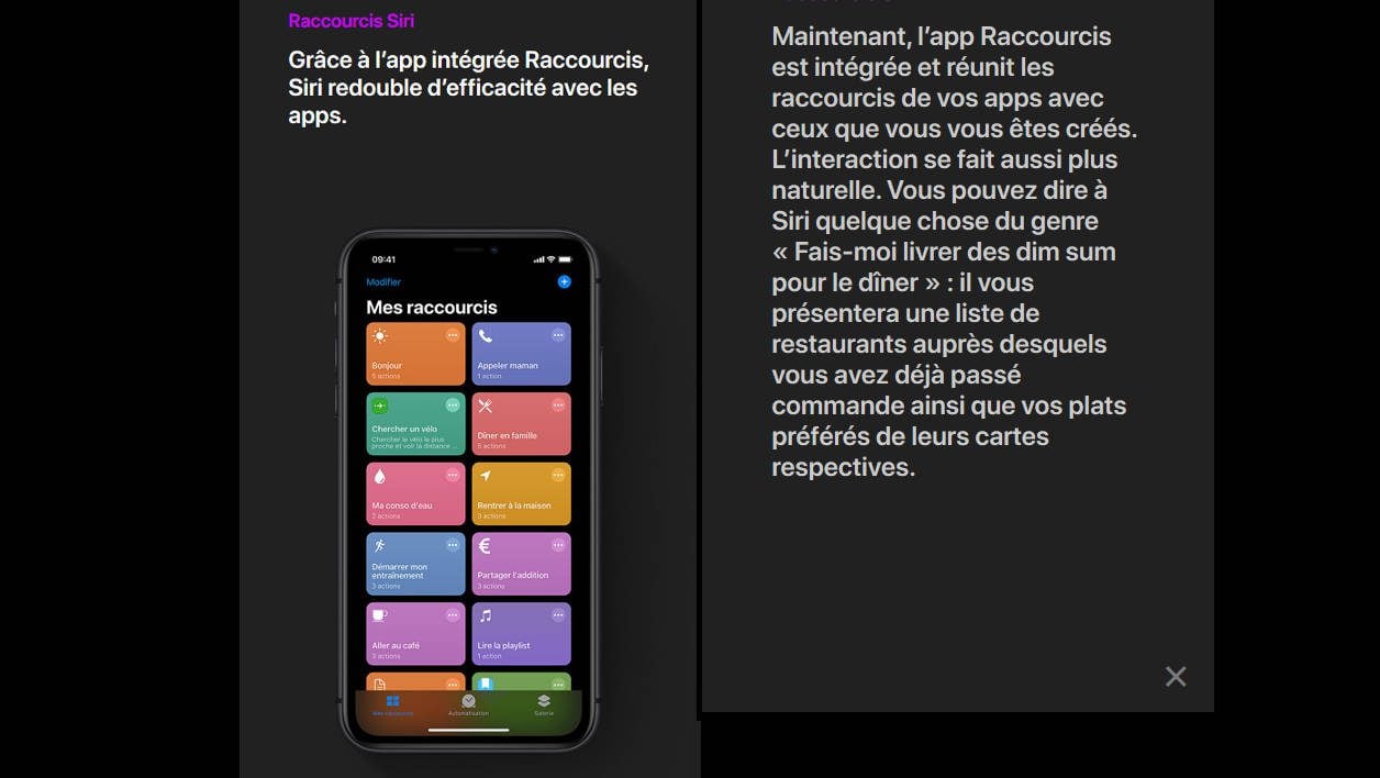 Raccourcis Apple Siri