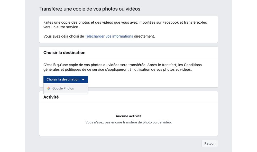L'outil de transfert de données de Facebook.
