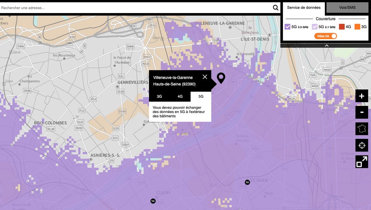 Un exemple de recherche sur la carte de couverture d'Orange.
