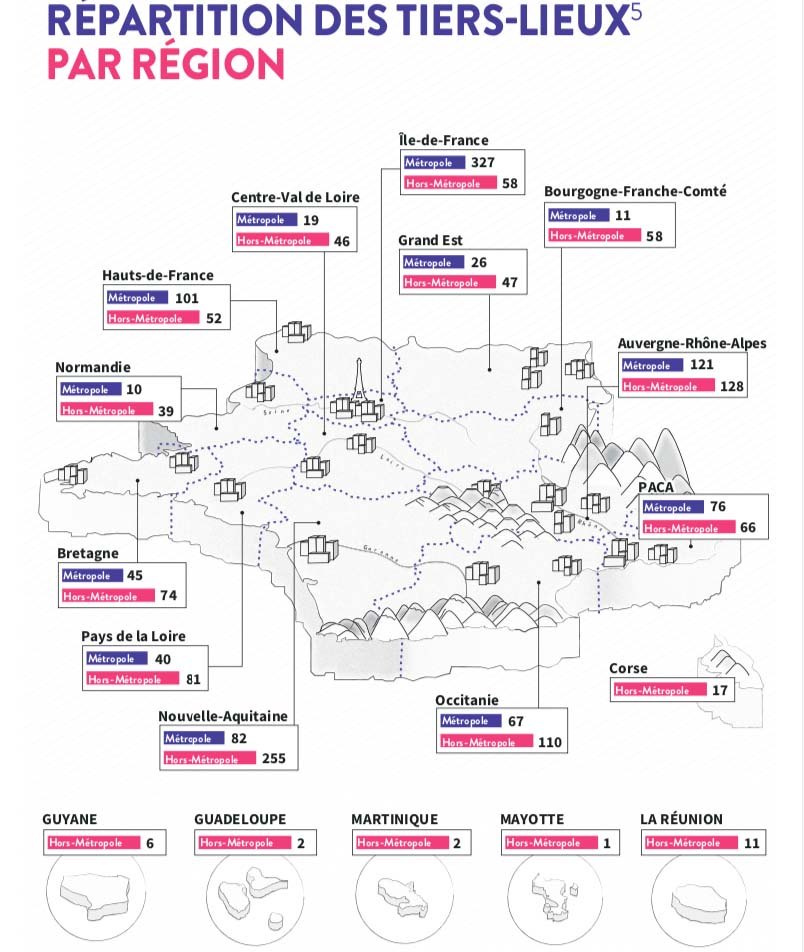 La carte de France des tiers-lieux. 