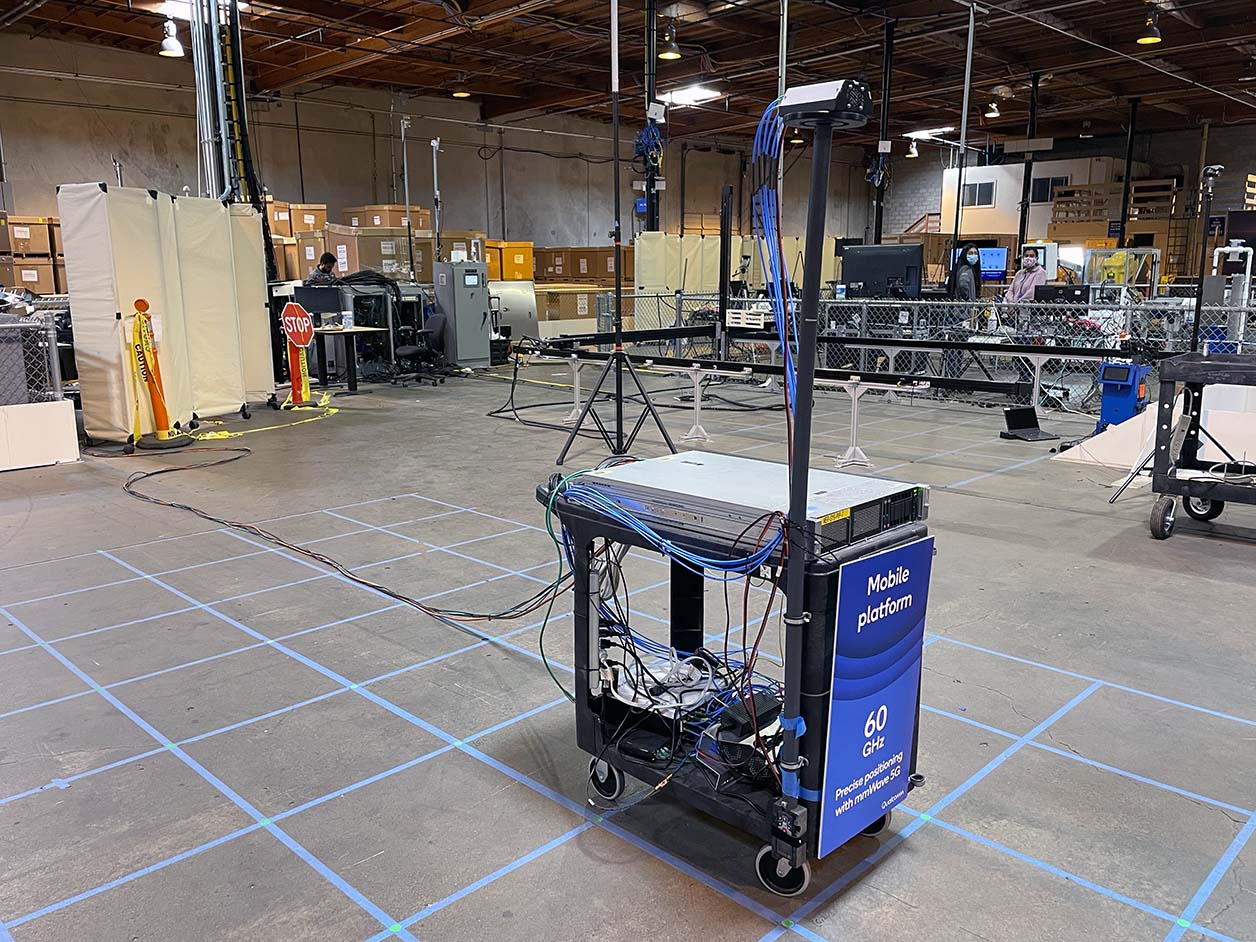 Test de positionnement en intérieur dans un laboratoire de Qualcomm à San Diego.