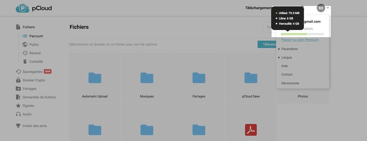 Interface-pCloud-gratuit
