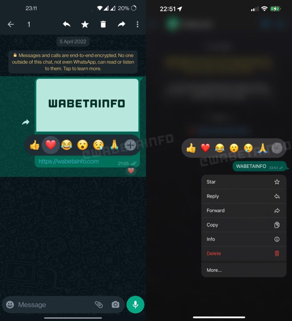 WhatsApp réactions emojis