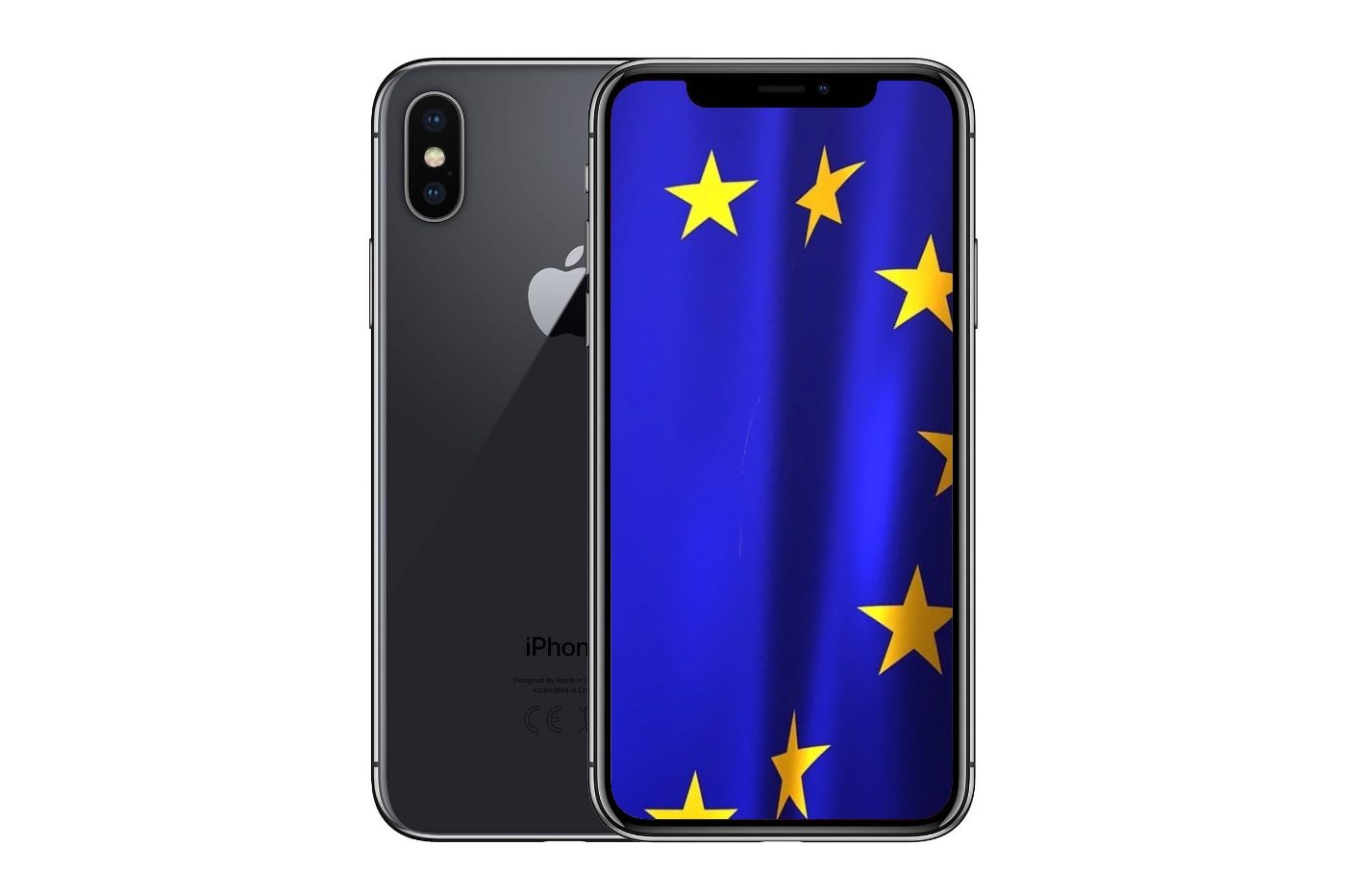Le drapeau européen sur l'écran d'un iPhone, d'Apple.