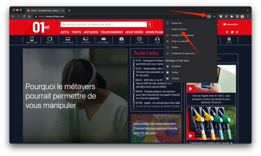 Google Chrome module capture d'écran