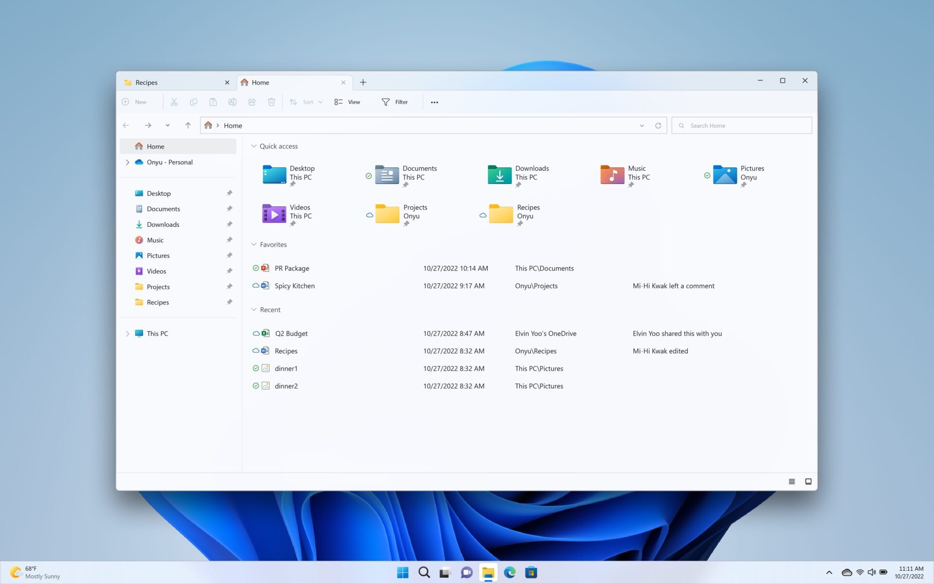 Windows 22H2 onglets file explorer