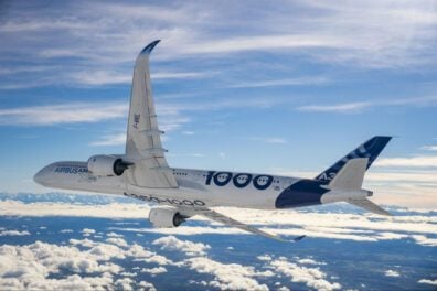 C'est sur un Airbus A350-1000 qu'Airbus teste son projet DragonFly. ©Airbus
