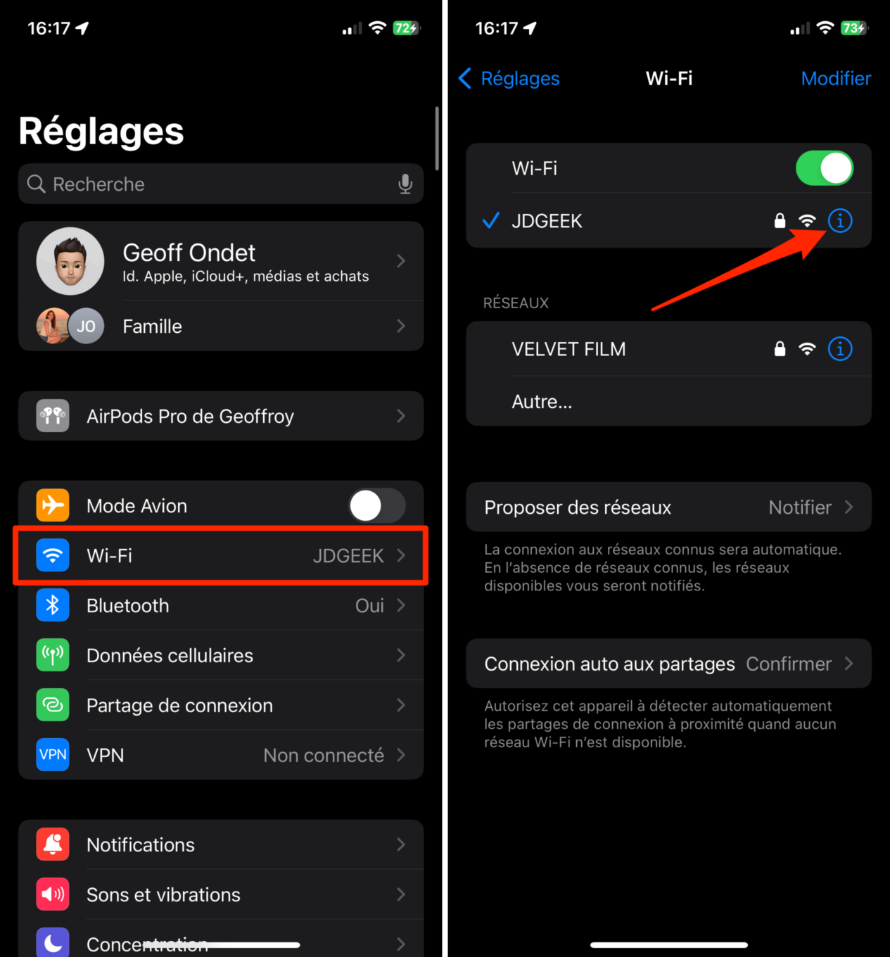 iOS partage mot de passe Wi-Fi
