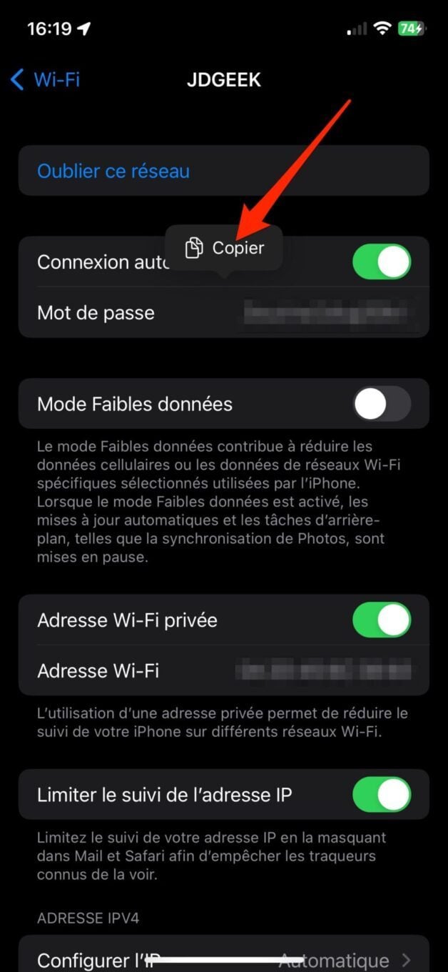 iOS partage mot de passe Wi-Fi