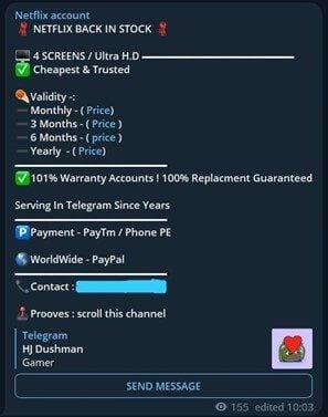 vente compte netflix telegram