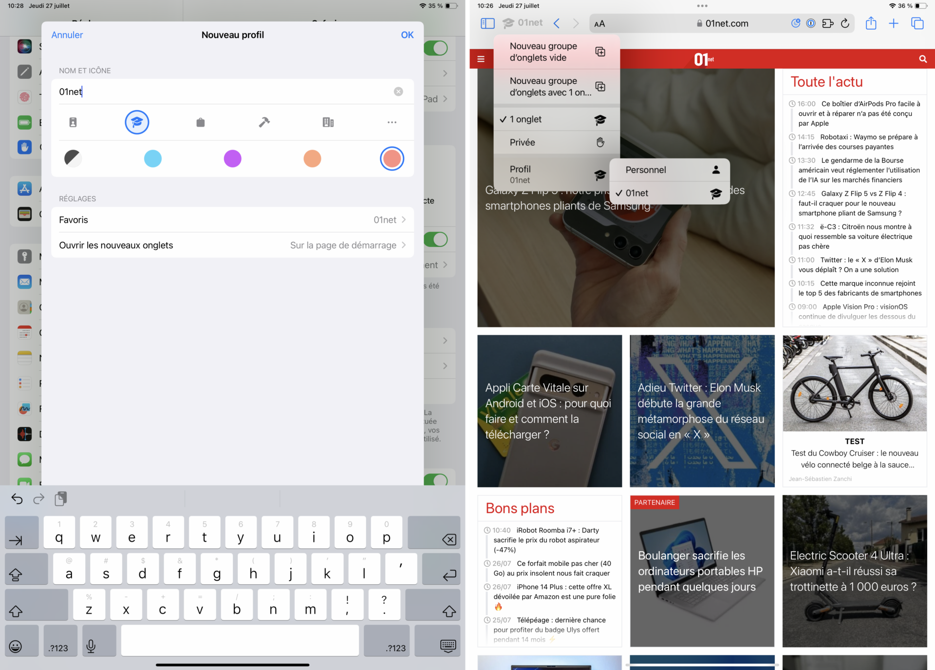 iPadOS 17 Profils Safari 17