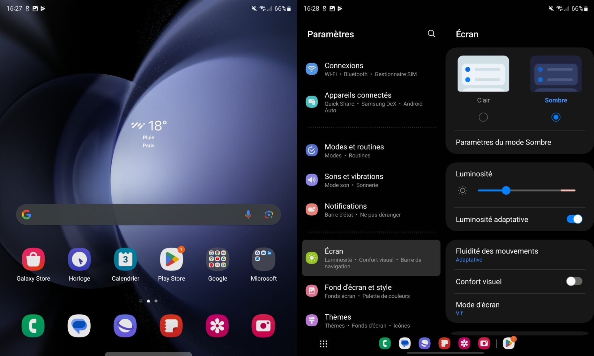 interface ecran interne samsung galaxy z fold 5