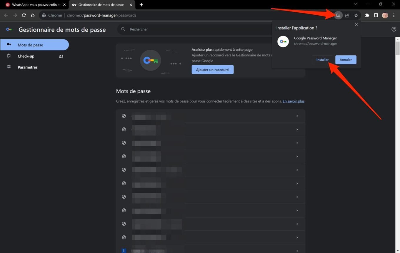 Raccourci Mots De Passe Google Installer