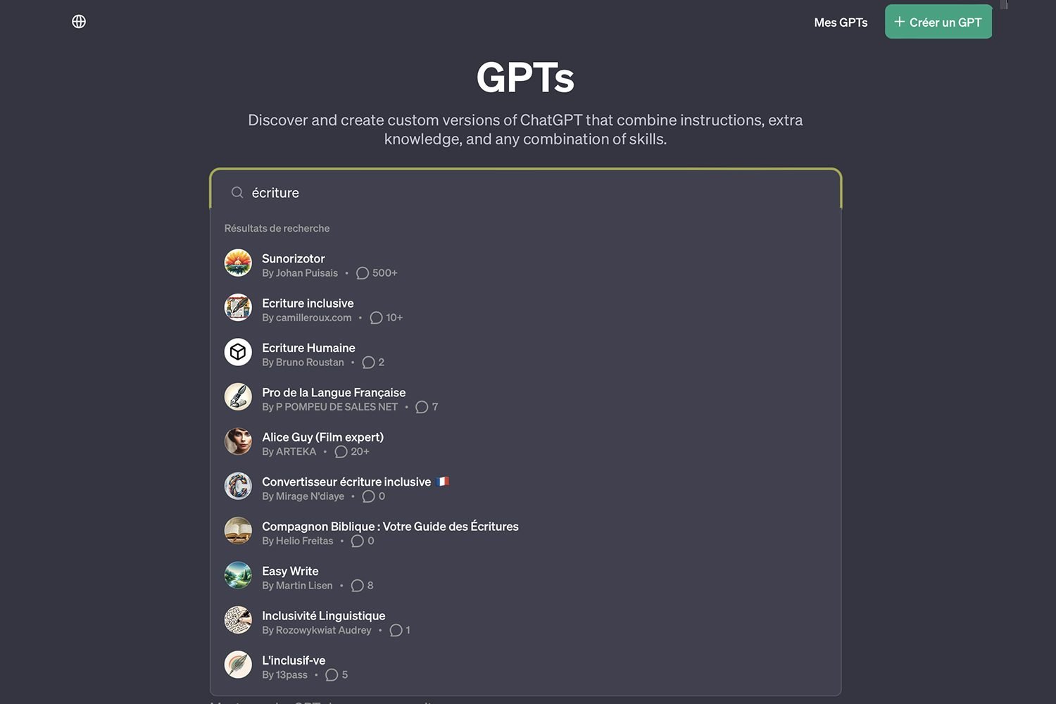 Gpt Store Recherche