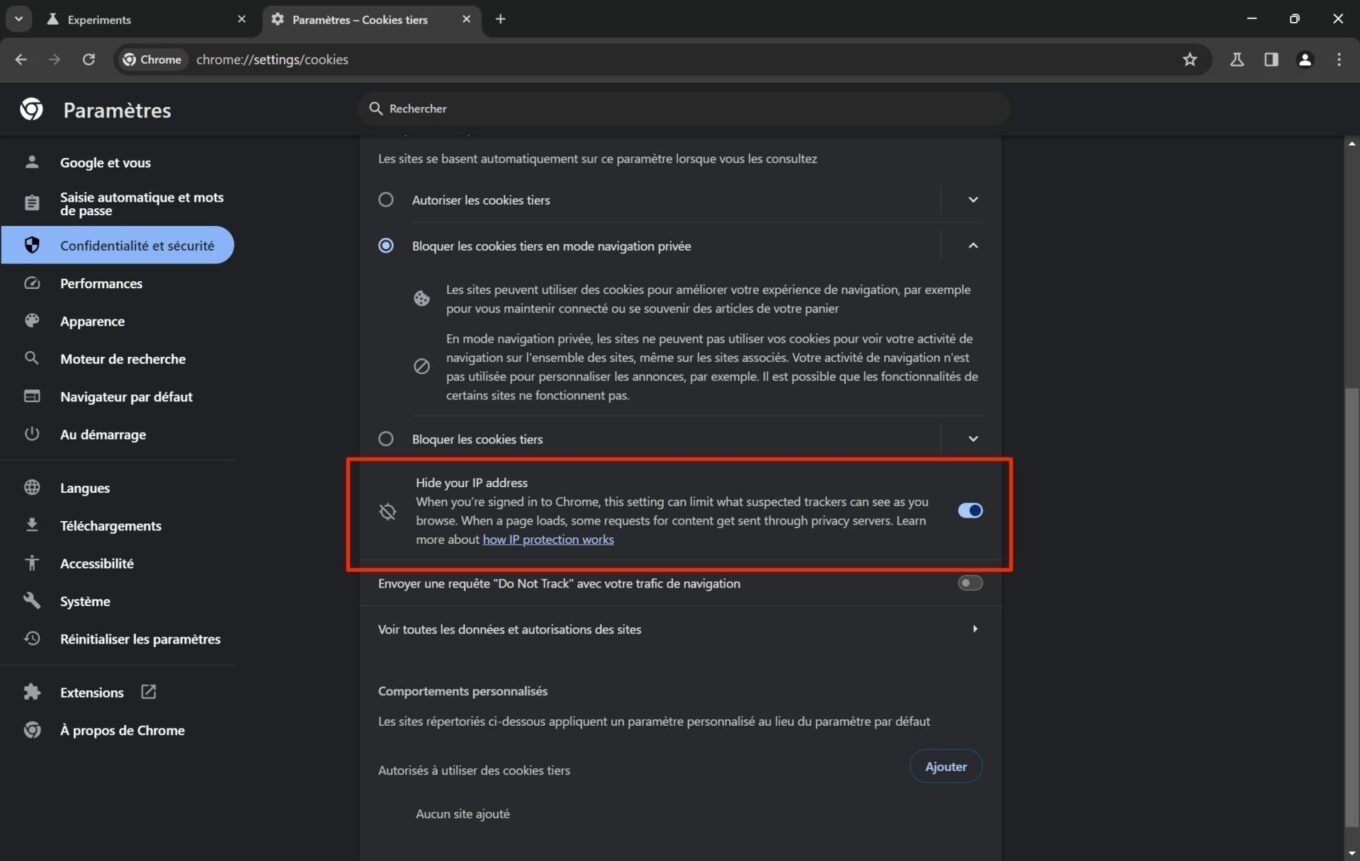 Chrome Cacher Adresse Ip2