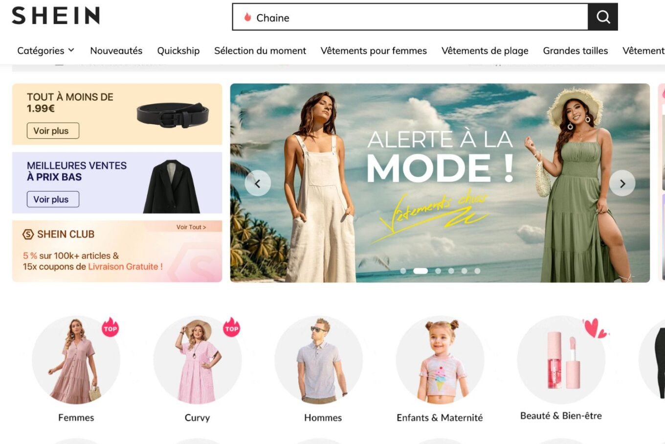 Shein site web textile plateforme