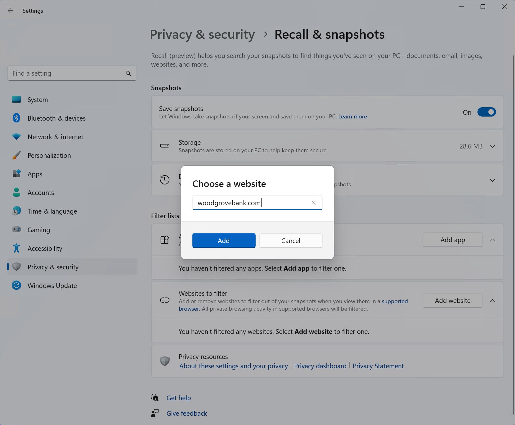 Recall Microsoft Confidentialité 2