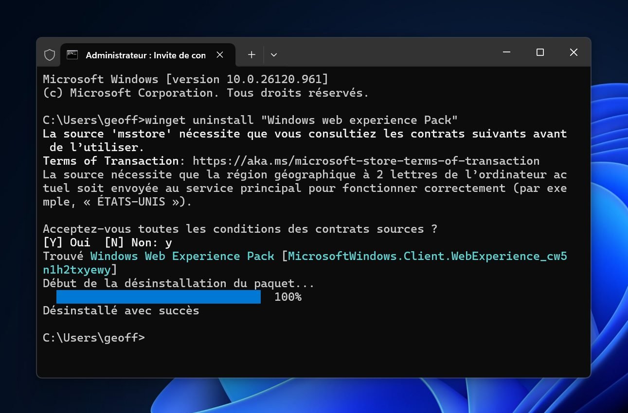 Terminal Winget Uninstalled Windows Web Experience Pack